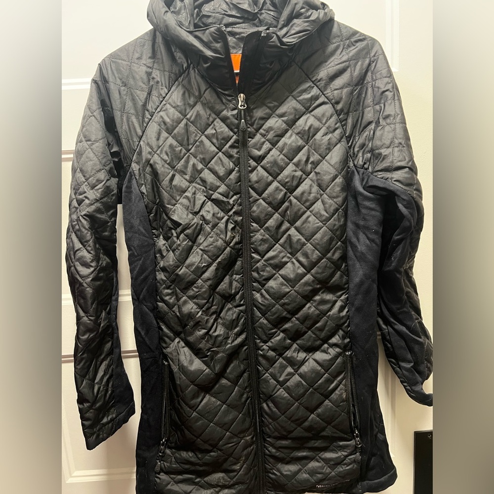 Merrell mid length black puffer jacket.